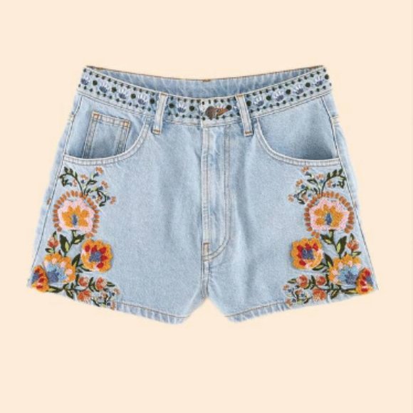 Farm Rio Embroidered Denim Shorts - Picture 2 of 3